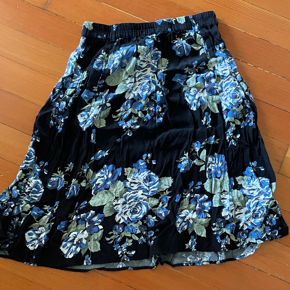 GANNI Blue and Black Floral A-Line Skirt Size S